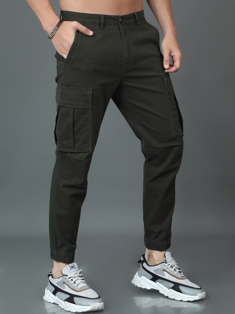 HERE&NOW Men Mid-Rise Cotton Plain Slim Fit Cargos Trousers - Image 2