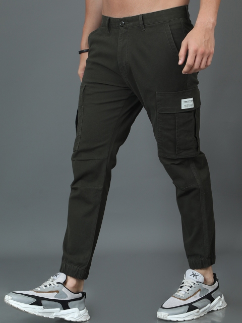 HERE&NOW Men Mid-Rise Cotton Plain Slim Fit Cargos Trousers - Image 3