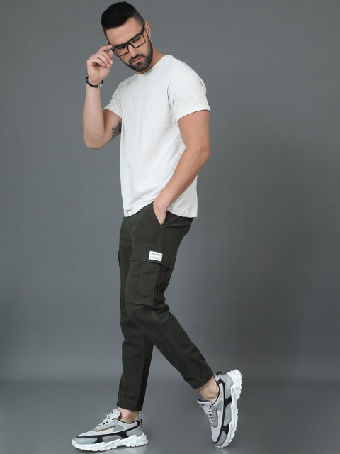 HERE&NOW Men Mid-Rise Cotton Plain Slim Fit Cargos Trousers - Image 5