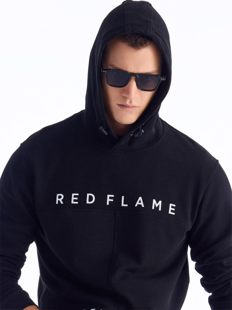 Red Flame Men Printed Hooded Sweatshirt - Image 2