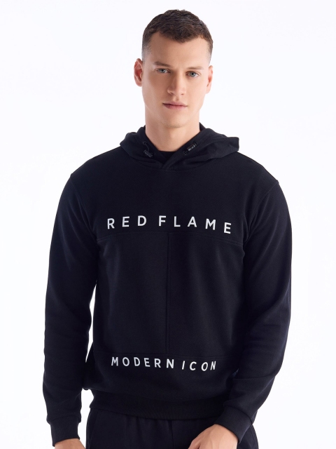 Red Flame Men Printed Hooded Sweatshirt