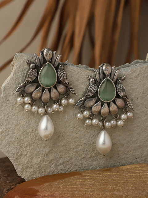 Buy VENI 92.5 Silver Plated Oxidised Contemporary Drop Earrings - - Accessories for Women - Image 2