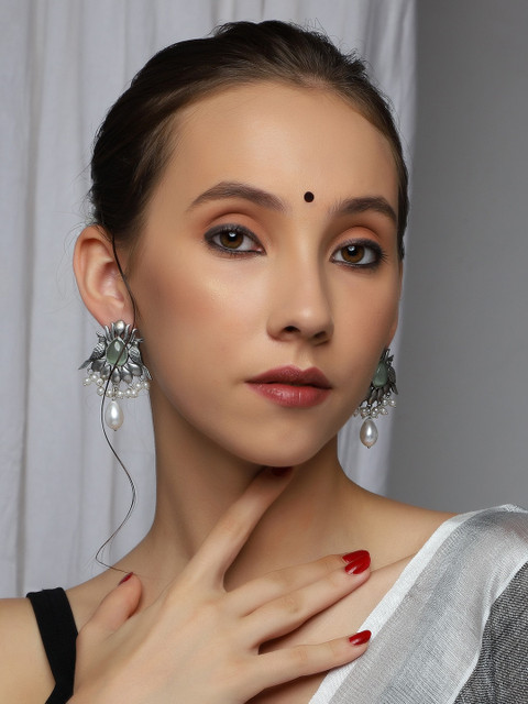 Buy VENI 92.5 Silver Plated Oxidised Contemporary Drop Earrings - - Accessories for Women - Image 5