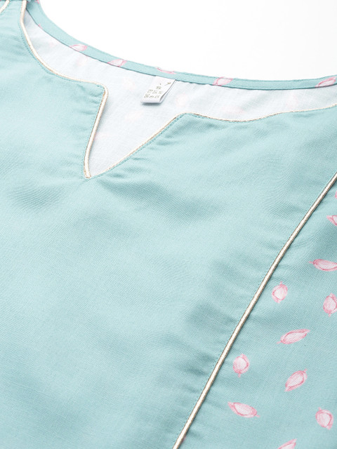 Ahalyaa Floral Printed Panelled Gotta Patti Kurta with Trousers - Image 3