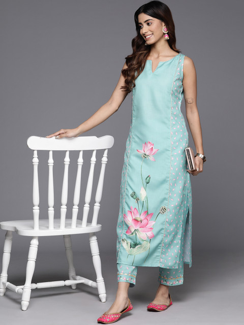 Ahalyaa Floral Printed Panelled Gotta Patti Kurta with Trousers - Image 7