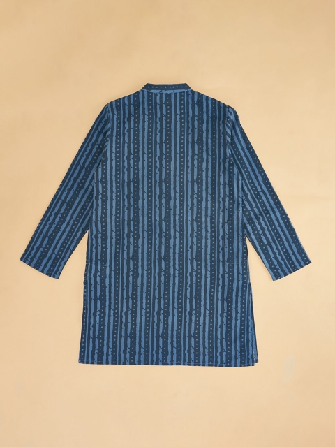 indus route by Pantaloons Boys Striped Mandarin Collar Pure Cotton Kurta - Image 3