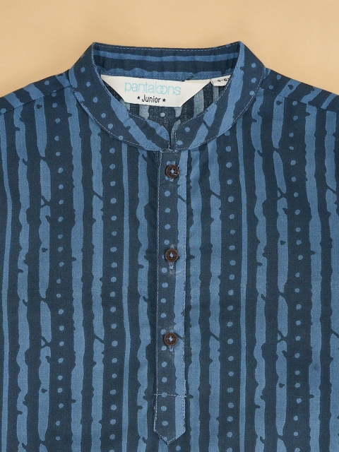 indus route by Pantaloons Boys Striped Mandarin Collar Pure Cotton Kurta - Image 4