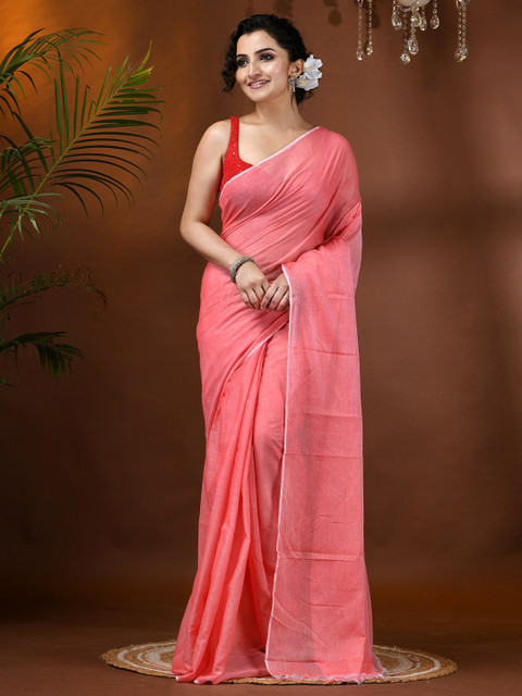 DESH BIDESH Solid Soft Mulmul Cotton Saree