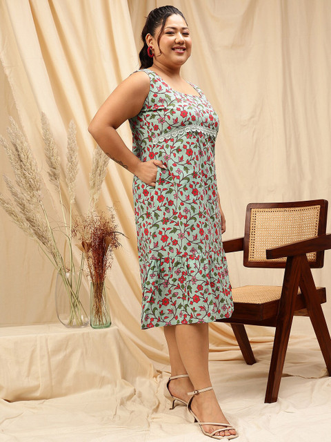 CURVY STREET Plus Size Floral Printed A-Line Dress - Image 3