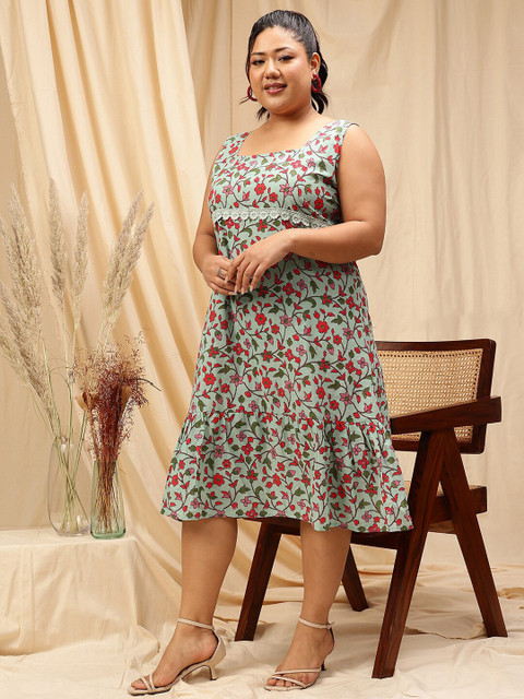 CURVY STREET Plus Size Floral Printed A-Line Dress - Image 4