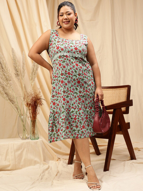 CURVY STREET Plus Size Floral Printed A-Line Dress