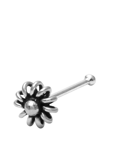 Abhooshan 92.5 Sterling Silver Oxidized Flower Stud Nosepin