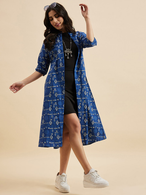 Azira Ethnic Motifs Printed Longline Front Open Pure Cotton Shrug - Image 6