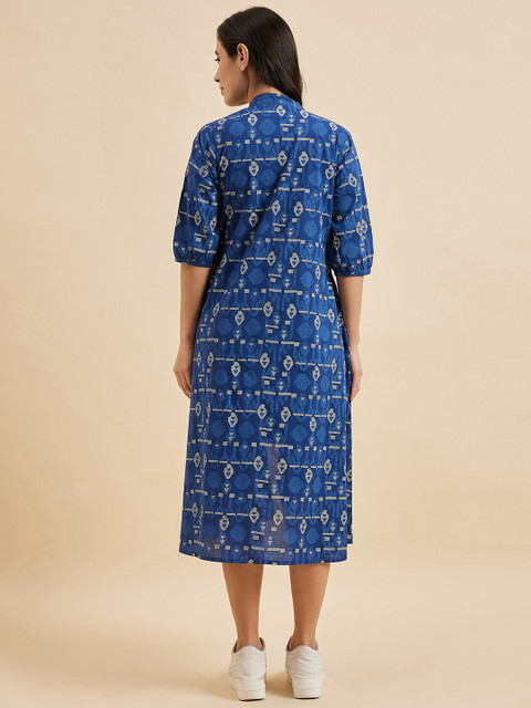 Azira Ethnic Motifs Printed Longline Front Open Pure Cotton Shrug - Image 5