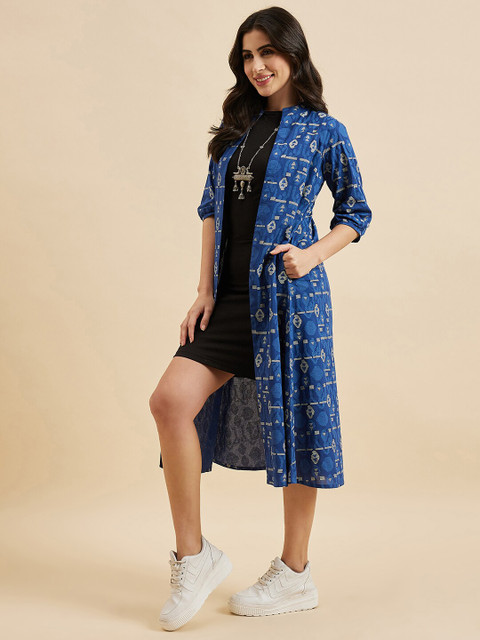 Azira Ethnic Motifs Printed Longline Front Open Pure Cotton Shrug - Image 4