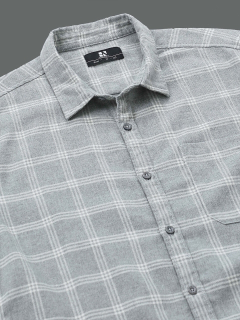 HERE&NOW Checked Spread Collar Cotton Slim Fit Casual Shirt - Image 7