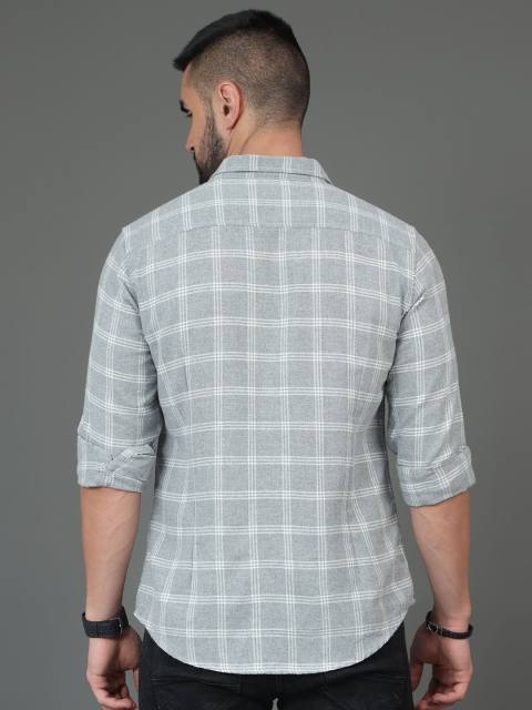 HERE&NOW Checked Spread Collar Cotton Slim Fit Casual Shirt - Image 4