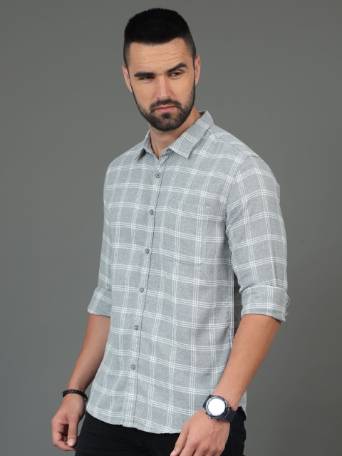 HERE&NOW Checked Spread Collar Cotton Slim Fit Casual Shirt - Image 3
