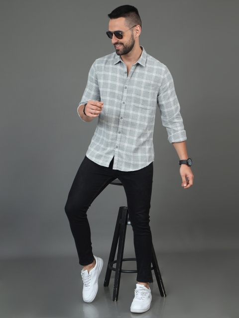 HERE&NOW Checked Spread Collar Cotton Slim Fit Casual Shirt - Image 5