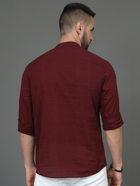 HERE&NOW Slim Fit Long Sleeves Mandarin Collar Cotton Casual Shirt - Image 4
