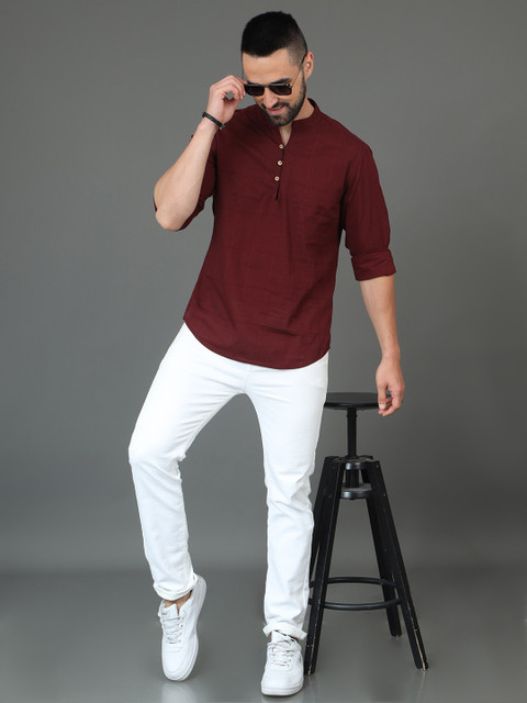 HERE&NOW Slim Fit Long Sleeves Mandarin Collar Cotton Casual Shirt - Image 5