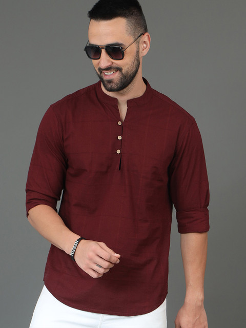 HERE&NOW Slim Fit Long Sleeves Mandarin Collar Cotton Casual Shirt