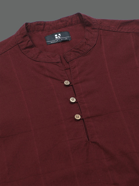HERE&NOW Slim Fit Long Sleeves Mandarin Collar Cotton Casual Shirt - Image 7