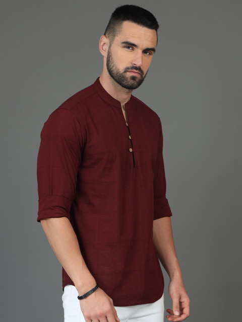 HERE&NOW Slim Fit Long Sleeves Mandarin Collar Cotton Casual Shirt - Image 3