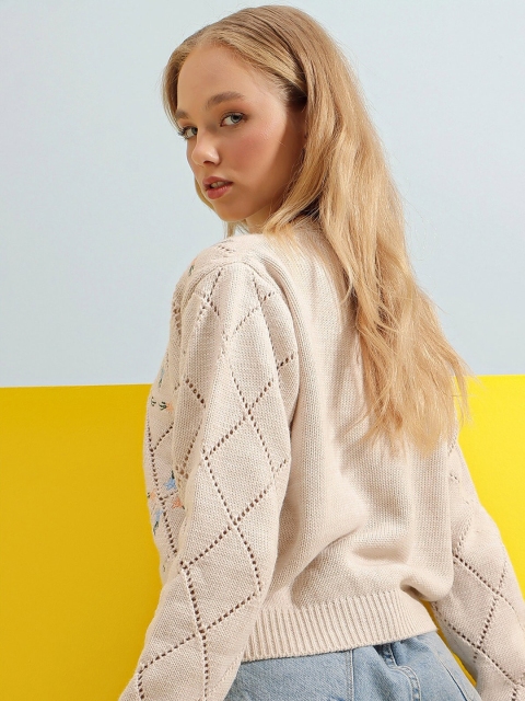 Trend Alacati stili Open Knit Long Sleeves Cardigan Sweater - Image 4