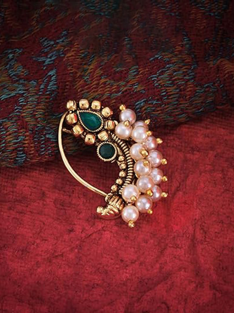 Vighnaharta Gold-Plated Pearls Stud Nosepin