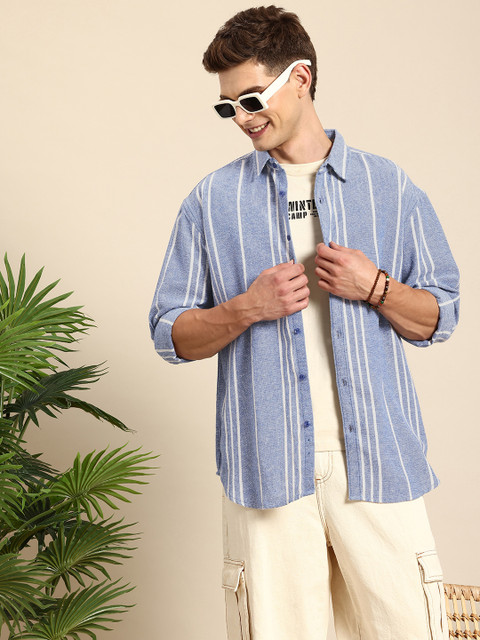 Mast & Harbour Men Striped Oversized Cotton Casual Shirt