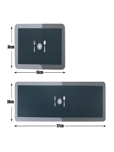 Kuber Industries Grey 2 Pcs Printed Anti Skid Kitchen & Bedroom Mats - Image 2