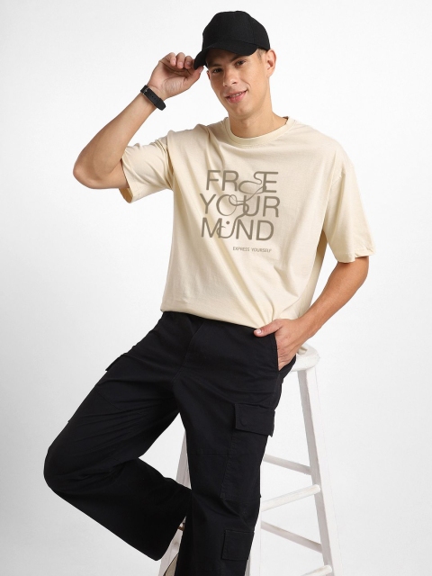 NOBERO Typography Printed Pure Cotton Drop-Shoulder Sleeves Oversized T-shirt - Image 6
