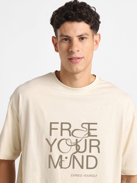 NOBERO Typography Printed Pure Cotton Drop-Shoulder Sleeves Oversized T-shirt - Image 2