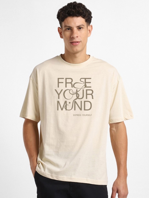 NOBERO Typography Printed Pure Cotton Drop-Shoulder Sleeves Oversized T-shirt - Image 7