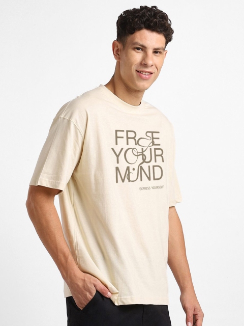 NOBERO Typography Printed Pure Cotton Drop-Shoulder Sleeves Oversized T-shirt - Image 3