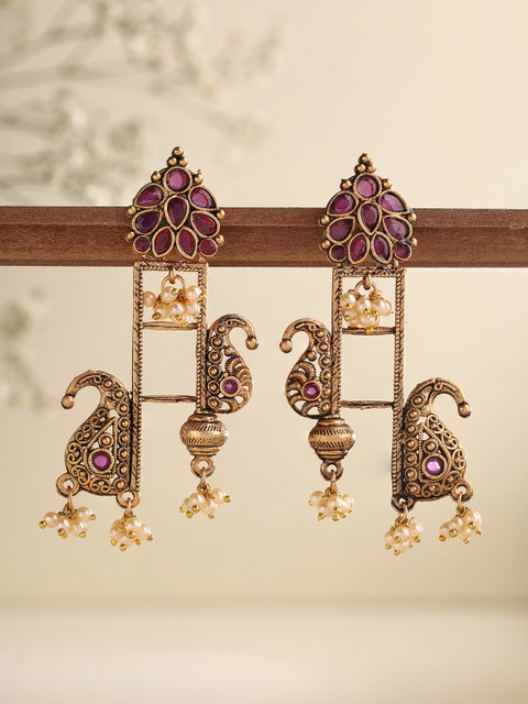 Priyaasi Gold-Plated Contemporary Drop Earrings