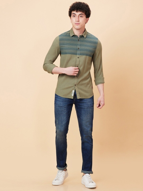 Being Human Spread Collar Slim Fit Horizontal Striped Casual Shirt - Image 5