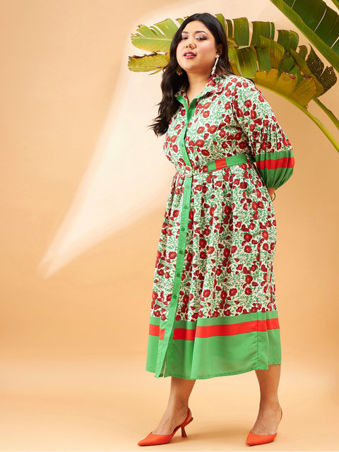 SASSAFRAS Curve Plus Size Floral Printed Fit & Flare Midi Dress - Image 4