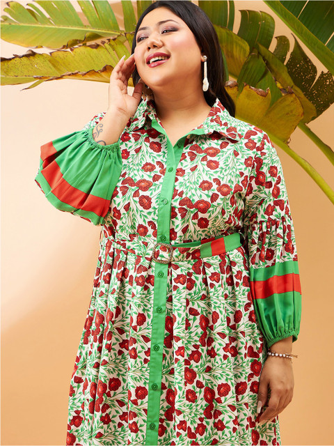SASSAFRAS Curve Plus Size Floral Printed Fit & Flare Midi Dress - Image 3