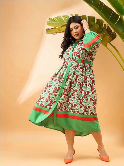 SASSAFRAS Curve Plus Size Floral Printed Fit & Flare Midi Dress - Image 2