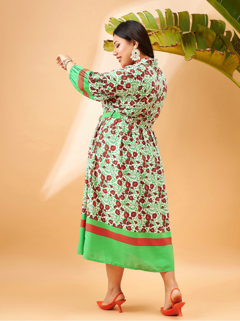 SASSAFRAS Curve Plus Size Floral Printed Fit & Flare Midi Dress - Image 5