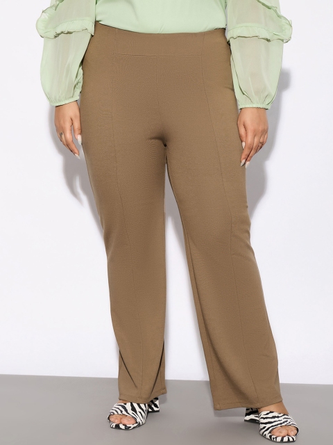 SASSAFRAS Curve Women Plus Size Beige Straight Fit Parallel Trousers