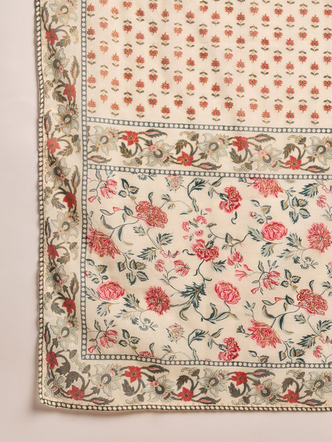 Sangria Floral Printed Pure Cotton V Neck Kurta With Trousers & Dupatta - Image 4