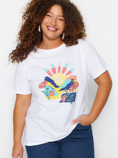 Trendyol Plus Size Graphic Printed Pure Cotton T-shirt - Image 4