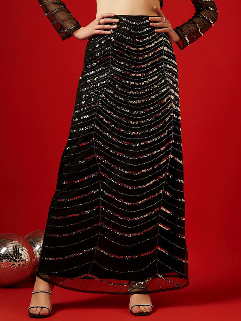 STREET 9 Embellished Sequinned Maxi A-Line Skirt