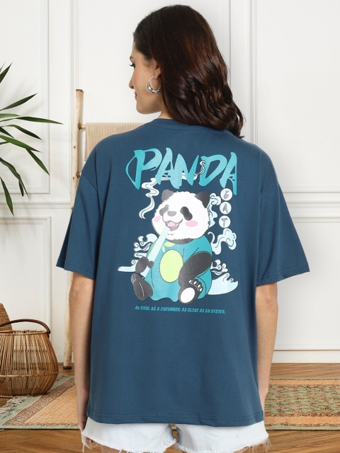 Fabflee Graphic Printed Round Neck Drop-Shoulder Sleeves Cotton Oversized T-shirt