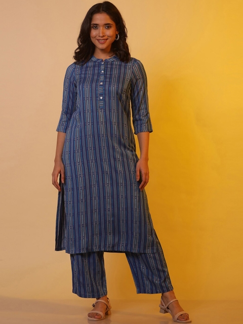 AURELIA Striped Regular Kurta with Trousers