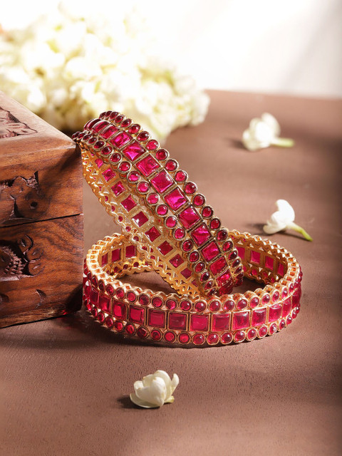 Rubans Set Of 2 Gold Plated Artificial Stones Bangles