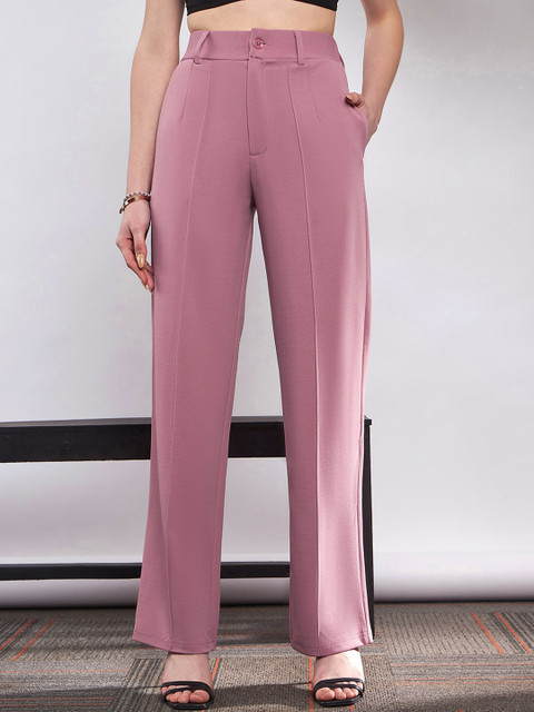 SASSAFRAS Women Pink High-Rise Wide Leg Trousers